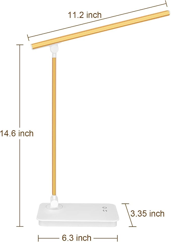 LED Desk Lamp with USB Charging Port Dimmable Eye Caring Table Lamp for Home Office, Touch Control with 5 Lighting Modes 3 Level Brightness