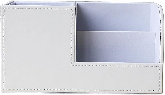 KINGFOM Desk Organizer Office Supplies Caddy Pu Leather Multi-function Storage Box Pen/Pencil,Cell phone, Business Name Cards Remote Control Holder White