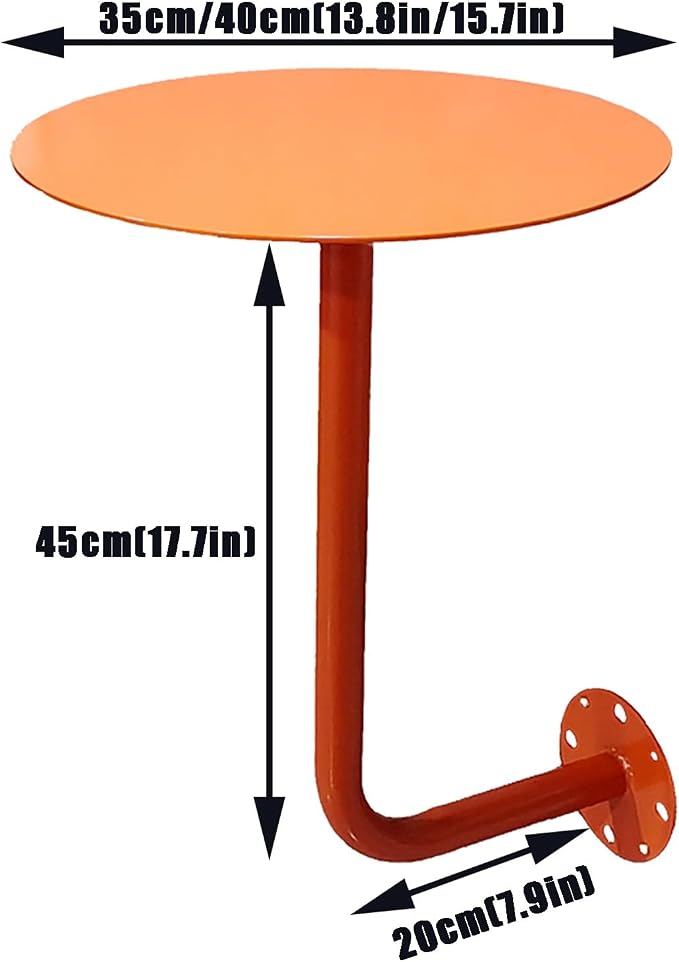Wall-Mounted Small Round Table for Cafe, Dessert Shop & Home - 3.0MM Thick Iron Metal Anti-Deformation, Space-Saving(Orange,35x45x20cm)