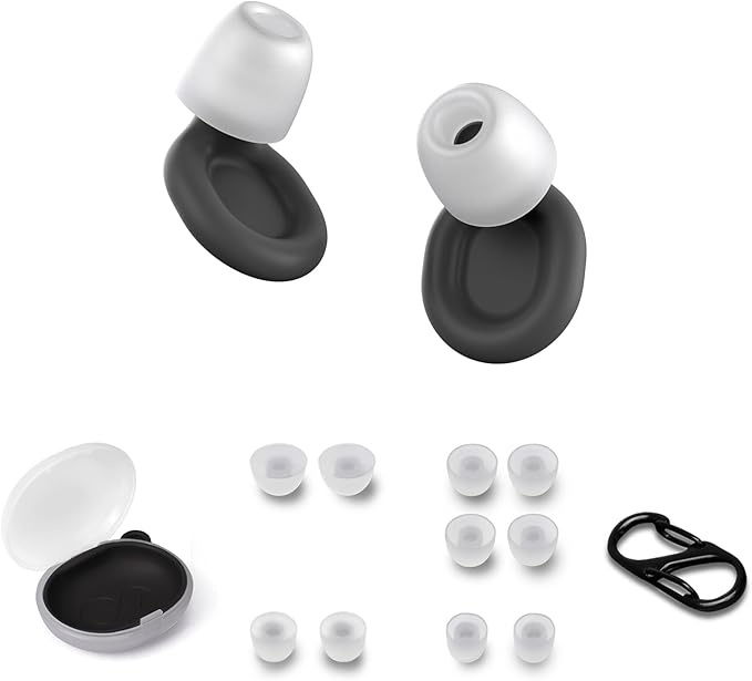 Soundary Ear Plugs for Sleep, Supportive Silicone Noise Cancelling Earplugs for Side Sleepers, Medium-Firm Fit, 26dB (SNR) Noise Reduction Earbuds for Travel, Focus, Tinnitus Relief (Black, One Size)