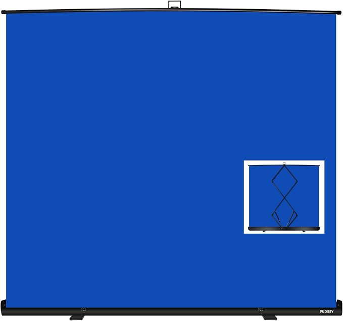FUDESY 78.7 x 90in Large Collapsible Blue Backdrop Screen, Portable Retractable Pull Up Panel Wrinkle-Resistant Photo Background for Streaming, Video Conference, Photographic Studio