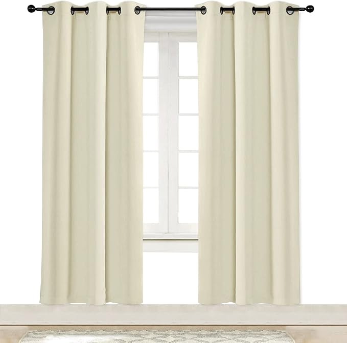 NICETOWN Room Darkening Blind Shade for Kids Bedroom Triple Weave Home Decoration Light Blocking Solid Ring Top Curtain/Drape for Small Window (Beige, Single Panel, 42 x 72 inch)