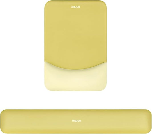 MOSISO Wrist Rest Support for Mouse Pad&Keyboard Set, Rectangular Ergonomic Mousepad Non-Slip Base Home/Office Pain Relief&Easy Typing Pad with Neoprene Cloth&Raised Silicone Lining, Yellow