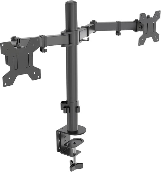Dual Monitor Mount for 17-27 Inch Monitors up to 17.6 lbs, Desk Clamp | ±45° Tilt | ±90° Swive l 360° Rotation | Height Adjustable | C-Clamp Mount | Cable Management | VESA 75×75/100×100 mm