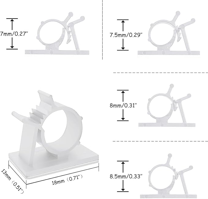 Viaky 30Pcs Self-Adhesive Cable Clips White,Adjustable Cable Organizer Clip | Reusable Nylon Cord Holder,Wire Clips Indoor Outdoor Desk Wall Wiring Wire Fixing Management for Cable Width 0.3''(8mm)