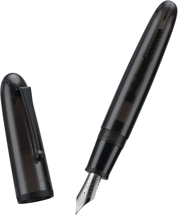 Jinhao 9019 Fountain Pen Dadao Series Transparent Matte Black Acrylic Silver Trim #8 Fine Nib with Large Converter