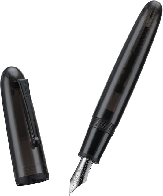 Jinhao 9019 Fountain Pen Dadao Series Transparent Matte Black Acrylic Silver Trim #8 Fine Nib with Large Converter