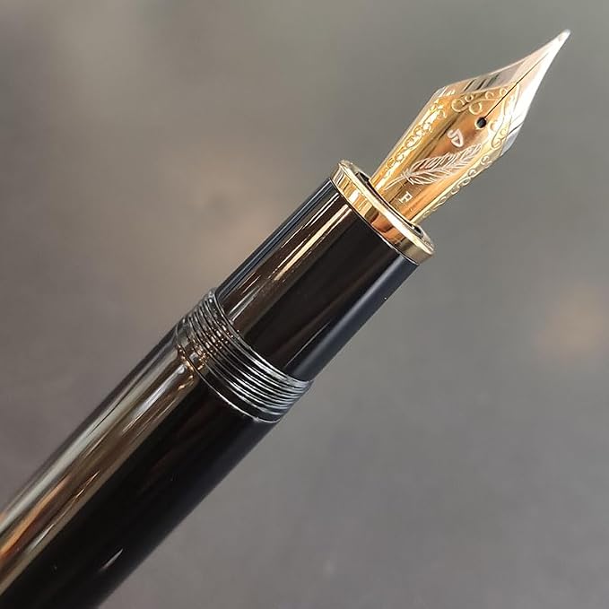 Luxury Fountain Pen, Fine Nib (F) Gold Trim Classic Executive Writing Pen,18K Gold Plated Nib, Professional Business Gift with Ink Refill Converter (Black Gold Trim)