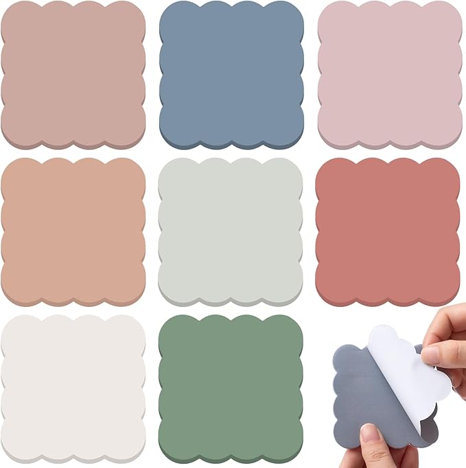 Eaasty 8 Pack Scalloped Sticky Notes Cute Adhesive Memo Pads Vintage Colors Aesthetic Unlined Self Stick Note Pads 3" x 3" Pretty Wavy Sticky Notes Bulk 240 Sheets for School Office Supplies