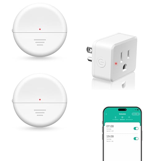 NineLeaf Wireless 260FT Motion Sensor WiFi Remote Smart Slim Outlet | App Control, Adjustable Sensing Mode, WiFi Auto Control Lights Fan Appliances, No Wiring,Garage,2Sensors 1Plug