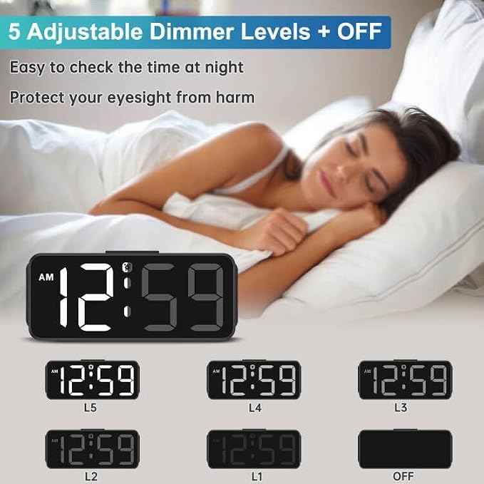 Peakeep Small Compact Digital Alarm Clock Plug-in for Bedrooms Bedside | Battery Backup Electric Clock, Large Big Numbers Display for Desk Table Small Spaces, 6 Dimmers, 5 Adjustable Alarm Volume