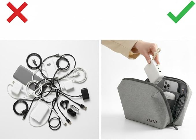 Electronics Organizer for Chargers, Cables, Power Bank, USB Drives & Tech Accessories – Travel Tech Pouch with 2 Reusable Cable Straps, Water-Resistant Travel Case for Backpack & Carry-On