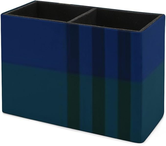 Tartan PU Leather Pen Holder Desk Organizer, 2-Compartment Pencil Container for Office, Home, Vanity Use