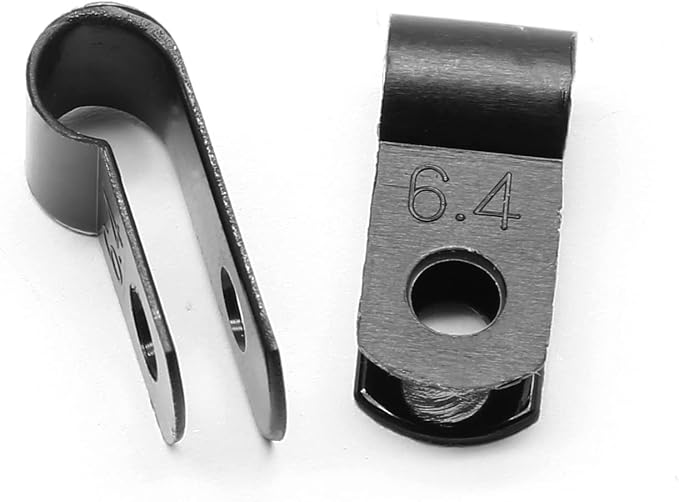 1/4 Inch Nylon Cable Clamps, Black, 60pcs R-Type Wire Cable Clips | M4 Screws Included, Screw Mounting Cord Fastener, Wire Conduit Clamp, for Wire Management