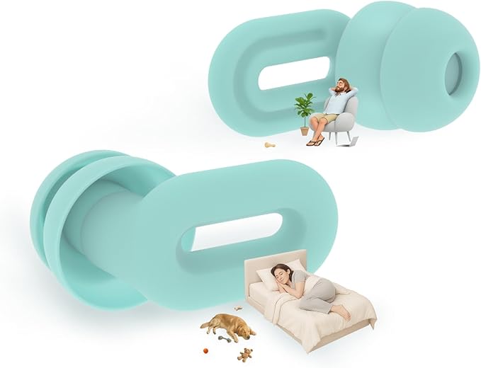 Focus Plus Earplugs with Double Tips – Reusable Silicone Ear Plugs for Sleep, Focus, Travel, Misophonia, 23 dB Noise Reduction + 5 dB with Double Tips (Cyan, Pack of 1)