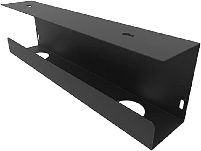 Under Desk 17 inch Wide Cable Management Tray | Steel Power Strip Holder, Cord Organizer, Wire Management Tamers for Office and Home, Black (UDCMT17In, Black)