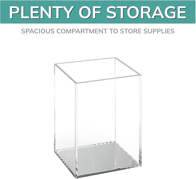pbf Clear Acrylic Pen Holder for Desk | Clear Pencil Holder | Acrylic Makeup Brush Holder for Vanity | Pen Organizer | Bookmark Holder | Pencil Cups | Desk Organizer (Mirror Bottom)