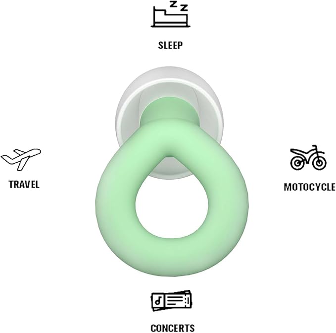 Silicone Ear Plugs for Noise Reduction, Reusable Ear Plugs for Sleeping Noise Cancelling, Concerts, Motorcycle, Travel & Hearing Protection NRR 33dB - 8 Ear Tips in XS/S/M/L, Green
