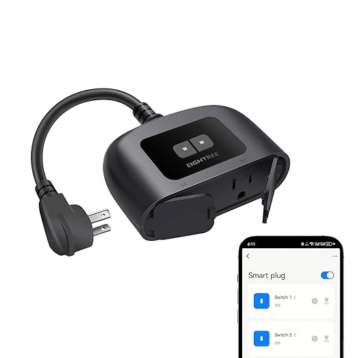 EIGHTREE Outdoor Smart Plug Waterproof IP44, Smart Outlet Plug with 2 Independently Controlled Outlets, Compatible with Alexa and Google Assistant, Voice & Remote Control, Timer&Schedule, 2.4GHz Only