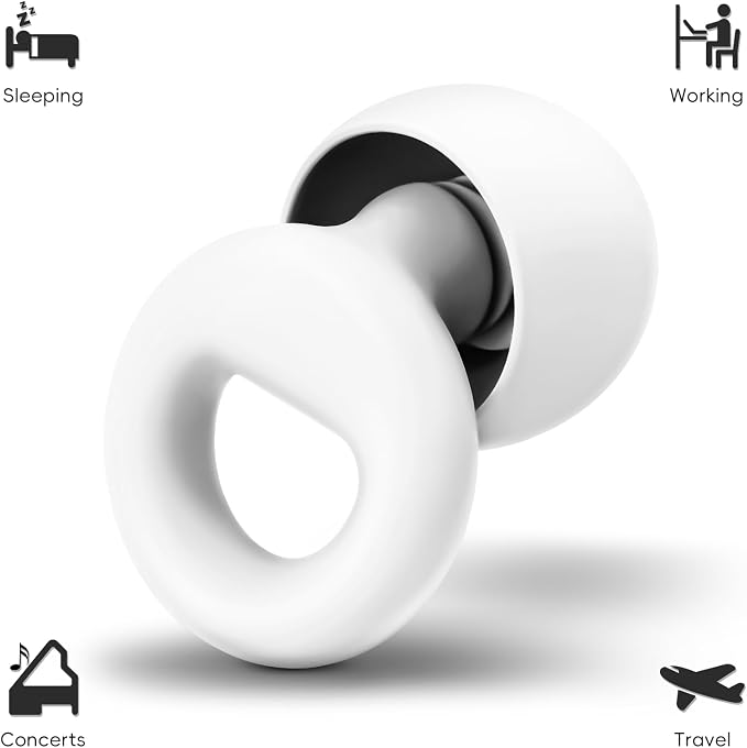 Noise Canceling Earplugs for Sleep and Concentration– New Flexible Earplugs for Better Attenuation–2 Pair Reusable –Deal for Side Sleepers &Noise Sensitive Person – 27dB Noise Cancellation–Milky White