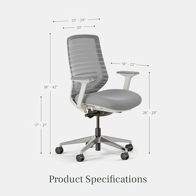 Branch Ergonomic Chair, Versatile Desk Chair with Adjustable Lumbar Support | Breathable Mesh Backrest and Smooth Wheels, Experience Optimal Comfort and Support, Pebble/White