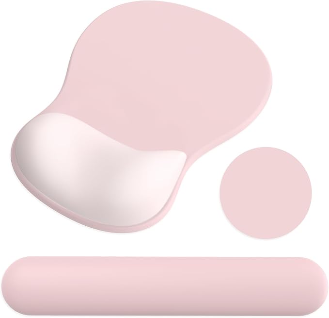 Ergonomic Mouse Pad with Wrist Rest and Keyboard Wrist Rest, Gel Mousepad and Wrist Rest for Computer Keyboard, Pain Relief, Non-Slip PU Base, Pink Mouse Pad with Wrist Support for Gaming, Office