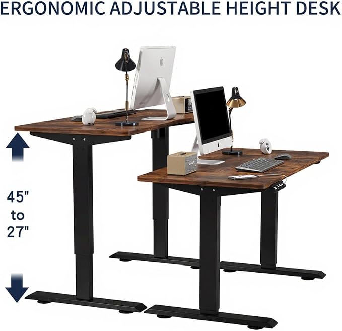 Height Adjustable Electric Standing Desk, 55x24 Height Stand Up Computer Desk,Sit and Stand Home Office Desk with Splice Board (Rustic Brown Top, Black Frame)