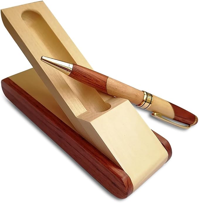 Renawe Luxury Wooden Ballpoint Pen Gift Set with Business Pen Case Display, Nice Writing Pen with Box and Gel Ink Refills Fancy Business Wood Pens Stand for Men Women Designer Cool Executive Pen