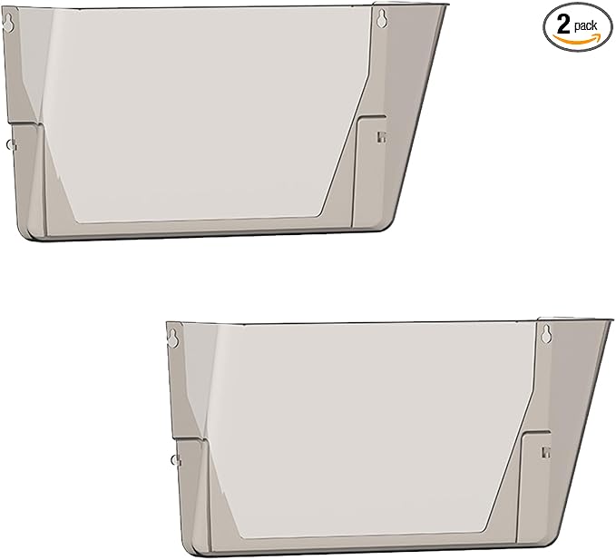 Gawerk Clear Acrylic Single Pocket, Plastic Hanging Wall Mount File Holder for Office Home (Gray, 2 Pack)