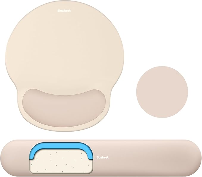 Mouse Pad and Keyboard Wrist Rest, 3-in-1 Gel Memory Foam Ergonomic Mouse Pad with Wrist Rest Set, Gaming Mousepad Arm Cushion Support for Computer Office Desk Accessories Cute Setup,Apricot