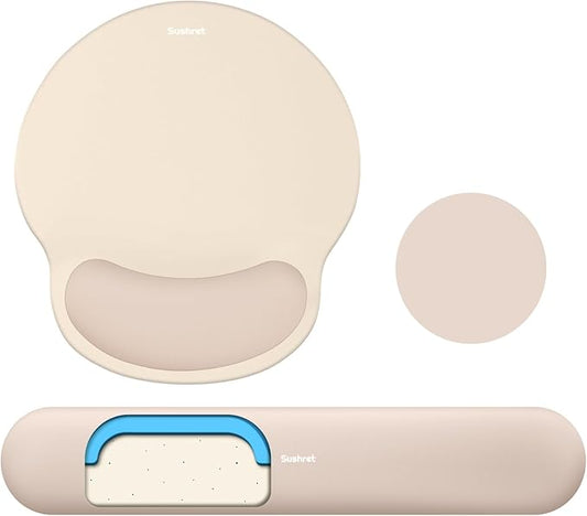 Mouse Pad and Keyboard Wrist Rest, 3-in-1 Gel Memory Foam Ergonomic Mouse Pad with Wrist Rest Set, Gaming Mousepad Arm Cushion Support for Computer Office Desk Accessories Cute Setup,Apricot