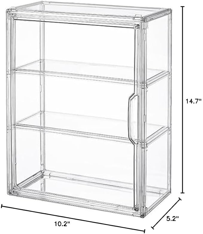 BOHOIDEE 3 Tiers Clear Display Case for Figures, Acrylic Storage Organizers Box with Magnetic Door, Wall-Mounted Dustproof Showcase for Collectibles Action Figure
