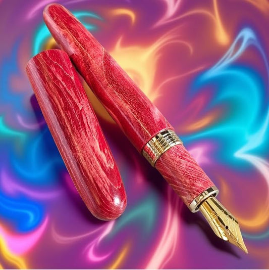 Luxury Stabilized Wood Fountain Pen – Handmade Natural Wood & Resin Barrel, Fine Nib Writing Pen with Converter – Executive Business Pen, Collectible Gift for Men & Women (Ruby Spell)