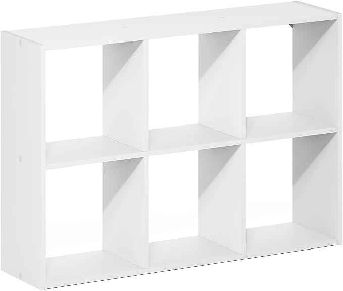Furinno Rossi 6-Cube Floating Shelves for Wall, Wall Mount Organizer, Desktop Organizer, Bookshelf, for Home Office, Study Room, White