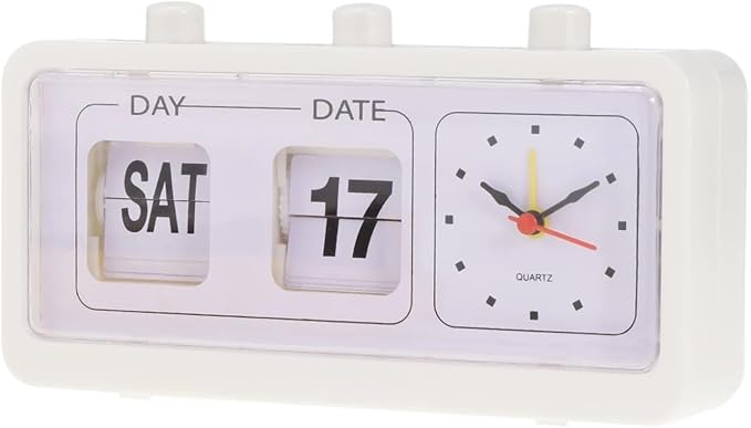 Auto Flip Down Clock Non-Ticking Calendar Clock with Day Date Display (Color : D4C-1501)