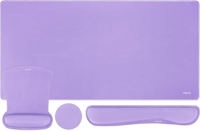 MOSISO Keyboard Mouse Pad Set, Large Gaming Mousepad&Keyboard Wrist Rest&Mouse Wrist Rest&Coaster, Ergonomic Non-Slip Mousepad&Easy Typing Cushion with Memory Foam for Home Office, Purple