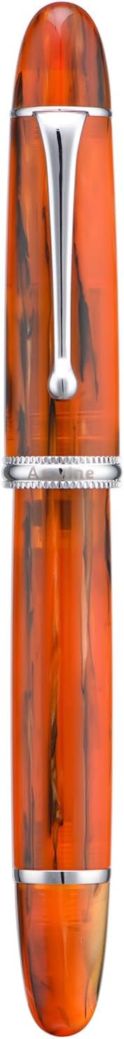 Asvine V800 Fountain Pen – Vacuum Filling System with Large Ink Capacity – Smooth Number 8 Extra Fine Nib with Gift Case and Wrench- Amber Acrylic