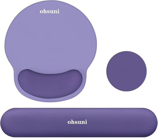Wrist Rest Support for Mouse Pad&Keyboard Set,3-in-1 Silicone Memory Foam Mouse Pad,Circle Curved Ergonomic Mousepad&Coaster Non-Slip Silicone Base,Suitable for Home/Office use,Imperial Purple