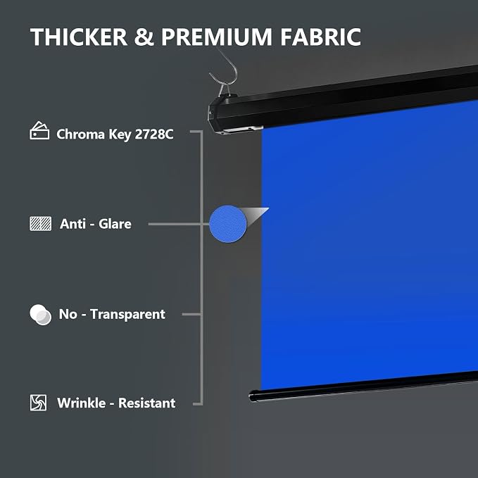 RAUBAY Motorized Pull Down Blue Screen - 59.8" x 86.6" Collapsible Wall-Mount Background for Professional Video Production, Chroma Key Backdrop for YouTube, TikTok, Streaming, Video Conferencing