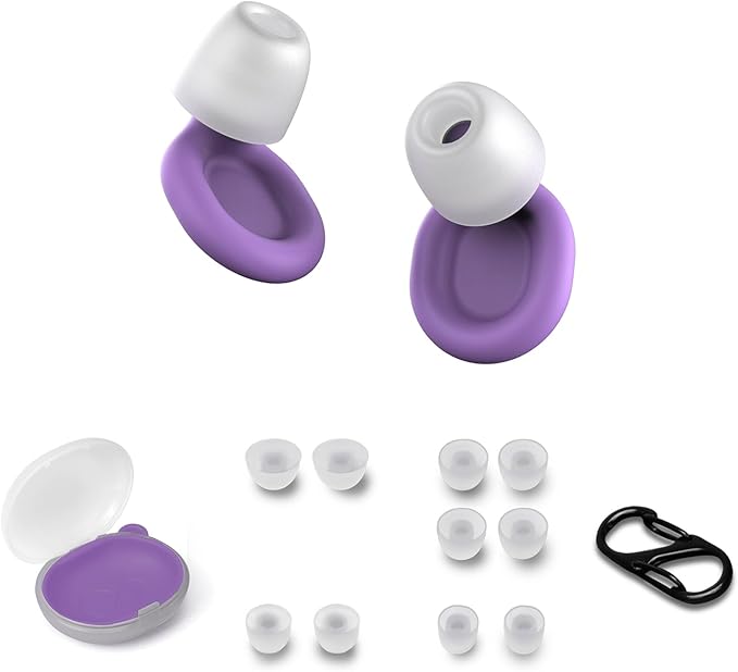 Soundary Ear Plugs for Sleep, Supportive Silicone Noise Cancelling Earplugs for Side Sleepers, Medium-Firm Fit, 26dB (SNR) Noise Reduction Earbuds for Travel, Focus, Tinnitus Relief (Purple, One Size)