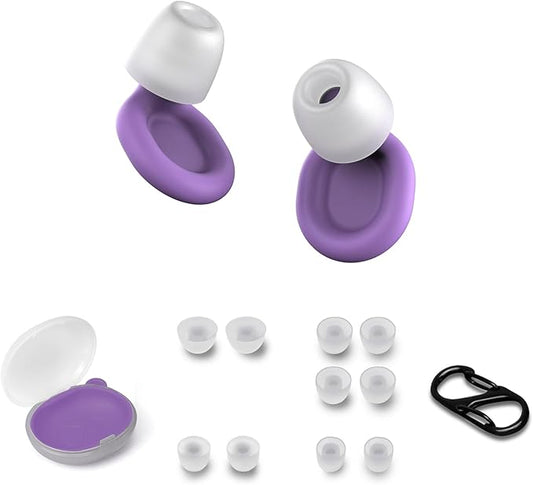 Soundary Ear Plugs for Sleep, Supportive Silicone Noise Cancelling Earplugs for Side Sleepers, Medium-Firm Fit, 26dB (SNR) Noise Reduction Earbuds for Travel, Focus, Tinnitus Relief (Purple, One Size)