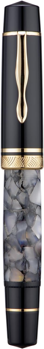 erofa Majohn P139 Fountain Pen Extra Fine Nib Brass Piston System Large Capacity Writing Pen with Box, Gray Marble Acrylic