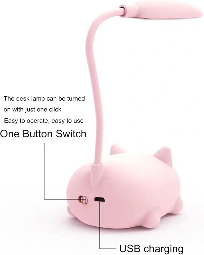 LED Desk Lamp for Kids,Mini Cat Night Light,Cute Cat Foldable USB Rechargeable Reading Light Bedroom Children's Bedside Study (White)