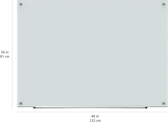 Amazon Basics Glass Dry-Erase Board, Magnetic Frameless Whiteboard, Easy to Install, with Eraser, 48" x 36"