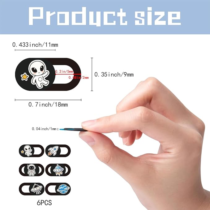 6Pcs 6 Styles Alien Spaceship Cute Laptop Camera Cover Privacy Guard Accessories, 0.04 Inch Thin Camera Privacy Blocker for Laptop Desktop Computer Tablet Notebook Mini PC Home Office Use