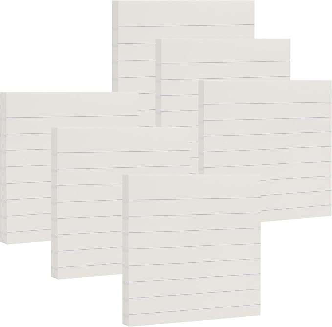 NatureTouch Sticky Notes 6 Packs, 3 x 3 Inches Adhesive Self-Stick Notes in Eye Protection Paper, Multiple Designs of Memo Pads for Reminders, Office, Home, School, Meeting, 80 Sheets/Pad，White，Line