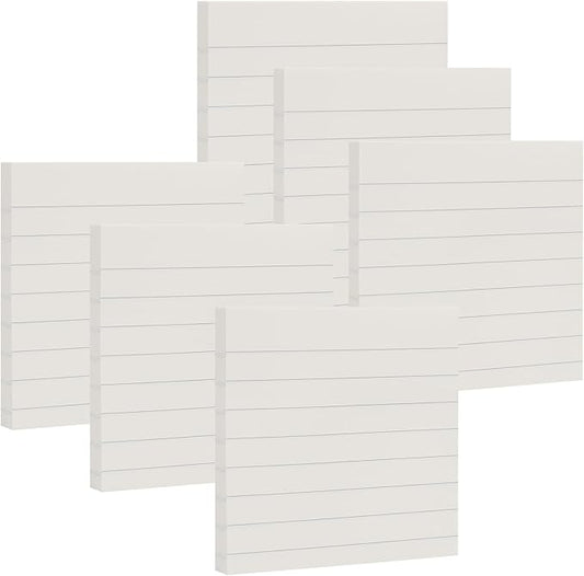NatureTouch Sticky Notes 6 Packs, 3 x 3 Inches Adhesive Self-Stick Notes in Eye Protection Paper, Multiple Designs of Memo Pads for Reminders, Office, Home, School, Meeting, 80 Sheets/Pad，White，Line