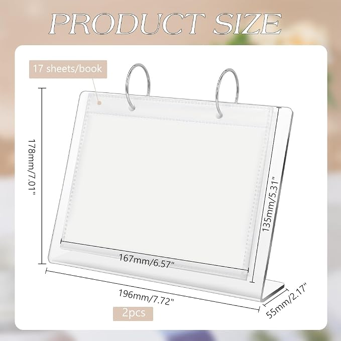 FINGERINSPIRE 2 Pcs Desktop Mini Acrylic Photo Album Holds 68 Photos of 4x6Inch Tabletop Flip Calendar Style Frames Desktop Display Holder Vertical Stand and Horizontal Display Photo Album