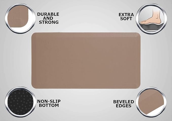 Mabel Home Anti Fatigue Floor Mat- 3 Size(20x32 & 20x39 & 24x70),16 Colors - Standing Desk Mat-Kitchen Floor Mat-Stain ResistantHome Non-Slip Bottom, Extra Soft (Brown, 24" x 70")