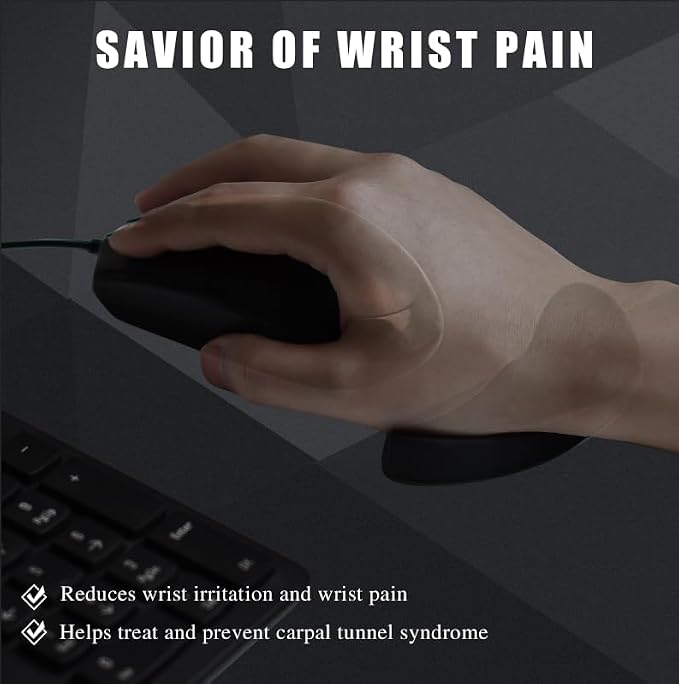 JIKIOU Right-Handed Truly Ergonomic Wrist Rest for Mouse 2 Pack, Carpal Tunnel Support, Pain Relief, Anti-Fatigue, Easy Glide, Office Computer Laptop Gaming Black